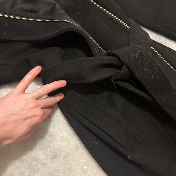 1 Madison Black Wool Wrap Coat with Detachable Fox Fur Trim - Picture 12 of 12